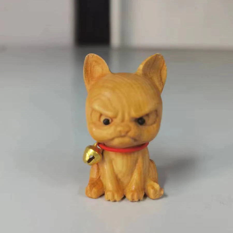 New miniature lucky cat Green Sandalwood Carving Slanted Head Cat Cute Kitten Snake Desktop Ornament Home Decoration