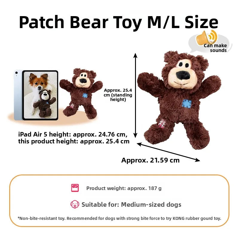 Kong Patch Bear Chew Resistant Plush Toy Sound Making Stress Relief Tug of War for Puppies And Adult Dogs Pet Toys Short Plush