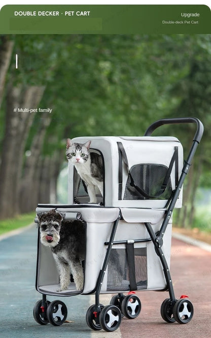 Multifunctional Double-layer Pet Stroller Lightweight and Foldable Travel cat Stroller Detachable Pet Handbag Pet Supplies