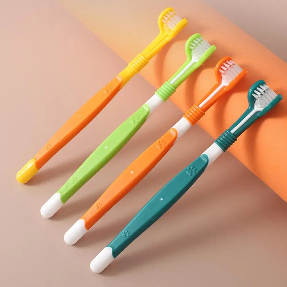 Three Sided Pet Toothbrush Three-Head Pet Toothbrush For Dogs And Cats Oral Cleaning Brush Care Products Tool Wholesale