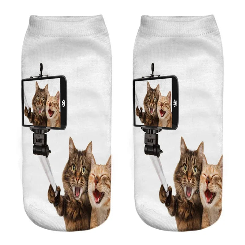 New 3D Print Funny Cute Cartoon Kitten Unisex Creative Colorful Multiple Cat Face Happy Low Ankle Socks For Women Dropship