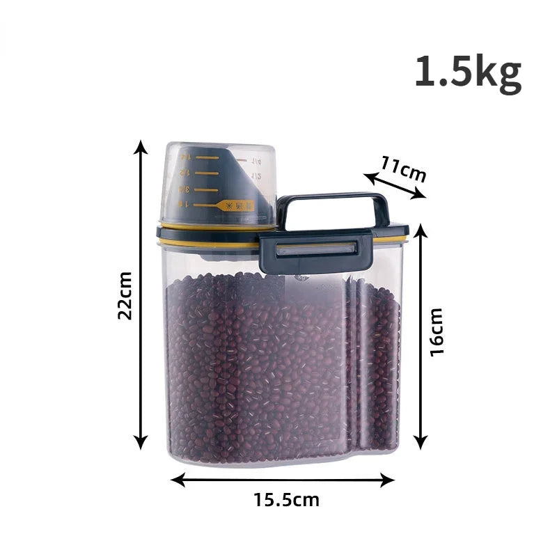 1.5kg/2kg Dog Cat Food Pail Plastic Storage Tank with Measuring Cup Container Moisture-proof Sealed Jar Pet Supplies Accessories