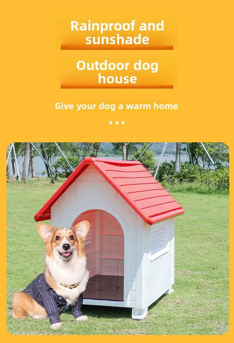 Outdoor Plastic Dog Kennel – Rainproof, Ventilated, Detachable