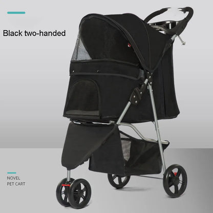 Three-wheeled Lightweight Foldable Pet Stroller Outdoor Small Dog And Cat Stroller With Storage Holder Cup Basket