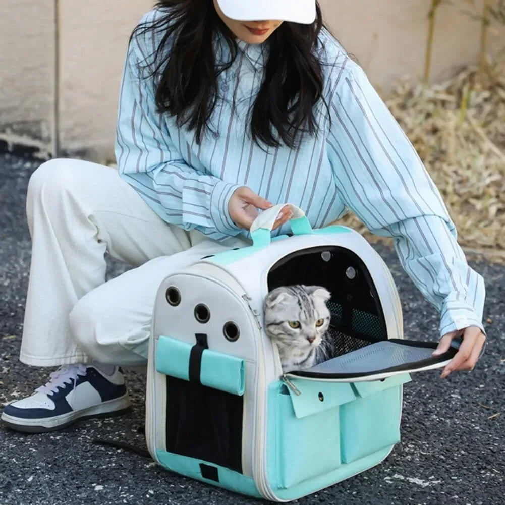 Adjustable Strap Pet Carrying Bag Foldable Cat Backpack for Outdoor Travel Ventilation Large Capacity Cat Carrier Backpack