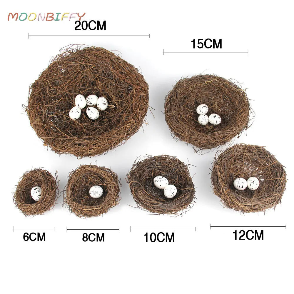 Round Rattan Bird Nest Easter Handmade DIY Craft Vine Simulation Bird Nest Egg Decor Props Home Garden Window bird house