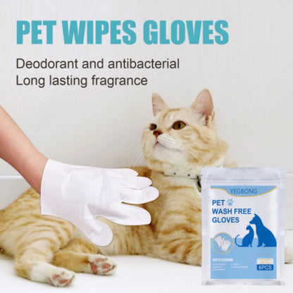 6pcs Disposable Pet Cleaning Gloves for Cats & Dogs Bath