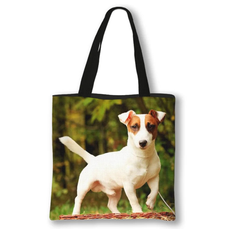 Jack Russell Terrier Women Tote Bag Labrador Print Pets Dog Student Casual Daily Use Single Handbags Portable Shoulder Bag Gift