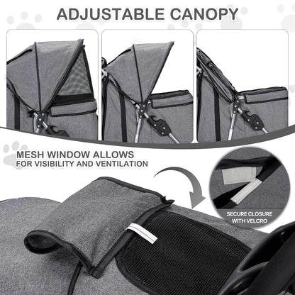 Foldable Pet Stroller Trolley Carrier With Wheels 3 Wheels Pet Strolling Cart For Small/Medium Dogs And Cats With Storage Basket