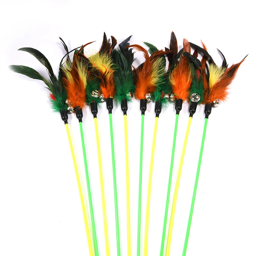 1pc  Hot Sale Cat Toys Random Color Make A Cat Stick Feather Black Coloured Pole Like Birds With Small Bell