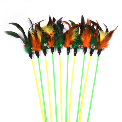 1pc  Hot Sale Cat Toys Random Color Make A Cat Stick Feather Black Coloured Pole Like Birds With Small Bell
