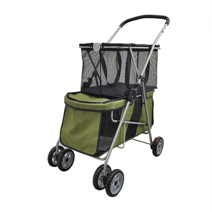 New Pet Cart Foldable Shopping Cart Separation Cat Bag Double-layer Large-capacity Dog Walking Cart