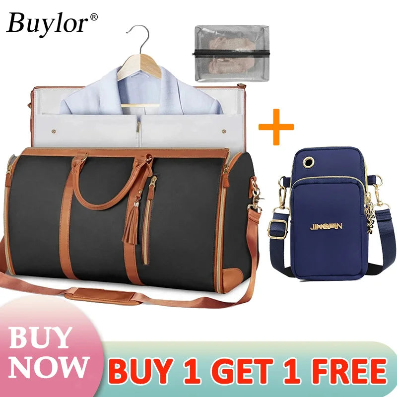 Buylor 2pcs Bags Folding Suit Bag Large Capacity Travel Luggage Bag With Shoe pouch Waterproof Women Handbag Outdoor Fitness Bag