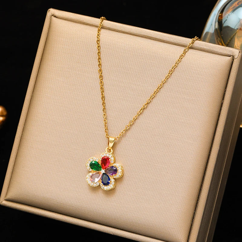 EILIECK 316L Stainless Steel Moon Pearl Zircon Puppy Pendant Necklace For Women Girl New Fashion Neck Chain Jewelry Gift Bijoux