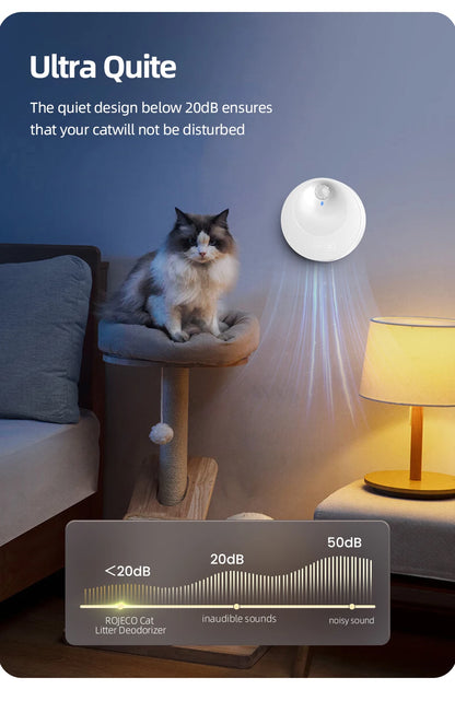 ROJECO Smart Cat Litter Deodoriser 4000mAh Cat Odor Purifier For Cat Litter Box Automatic Pet Toilet Deodorant Purifier Supplies