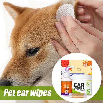 Pet Ear Cleaner 100X Puppy Ear Drops Cleaning Wipes Set Descaling Liquid 60ml For Home Travel Pet Care Supplies For Itch Relief