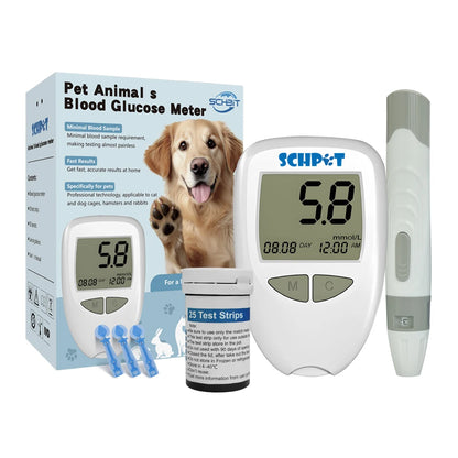 Schpet Household Pet Blood Glucose Meter Fast Test Machine with 50 Strips for Dog Cat Portable Pet Blood Glucose Monitoring