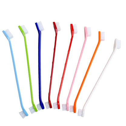 10PCS Pet Toothbrush Pet Long Handle Double Head Toothbrush Dog Oral Cleaning Care