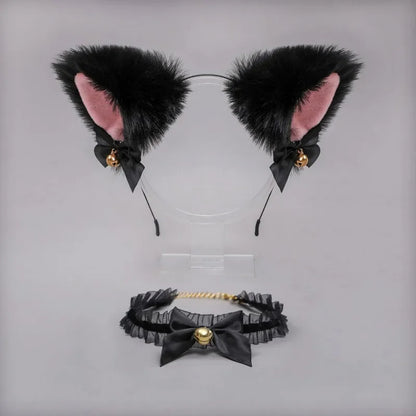 Cat Ear Bow Headband Necklace Cat Claw Gloves Cosplay Plush Bell Hairband Women Girl Masquerade Party Headwear Hair Accessories