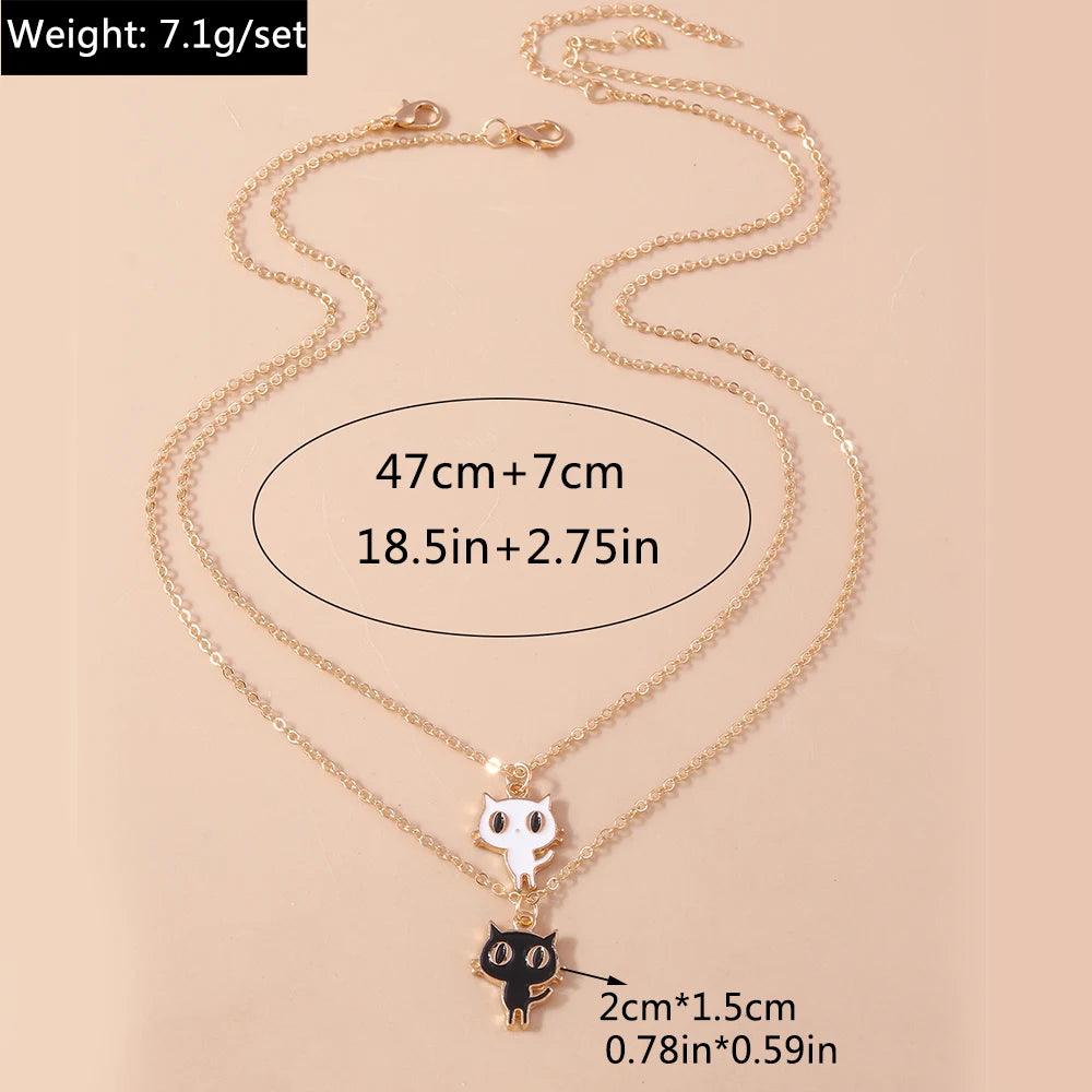 Cute Enamel Dog Cat Paw Necklaces for Women Men BFF Best Friends Couple Matching Pendant Necklace Set Birthday Gifts