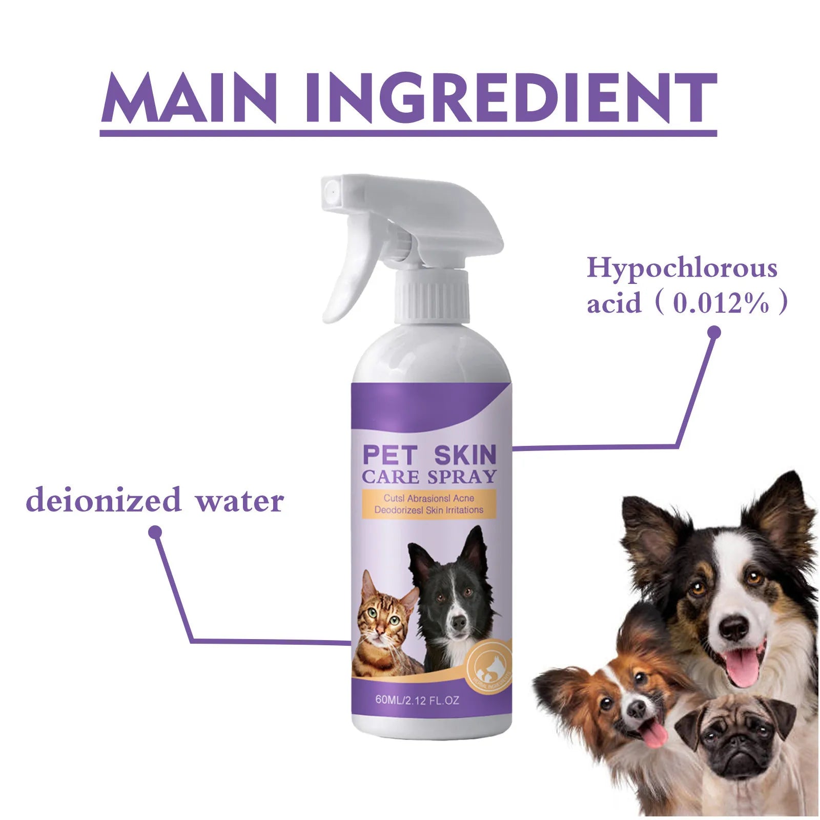 60ml Pet Relieving Skin Spray Relieving Dog And Cat Skin Itching Removing Mites Relieving Itching Disinfection Of Skin Diseases