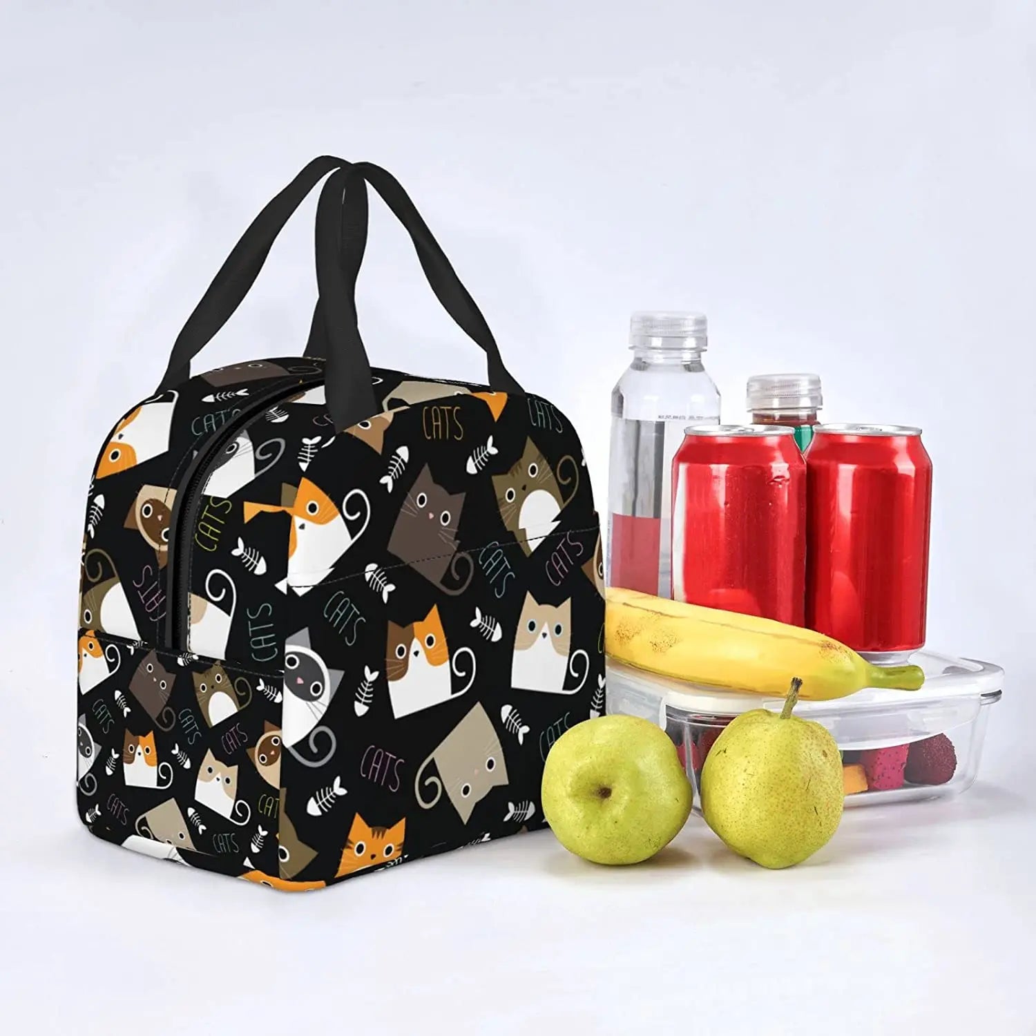 Funny Cat Insulated Lunch Bags Cooler Tote Organizer Bags Reusable Lunch Box for Women Girls Outdoor Work Picnic School