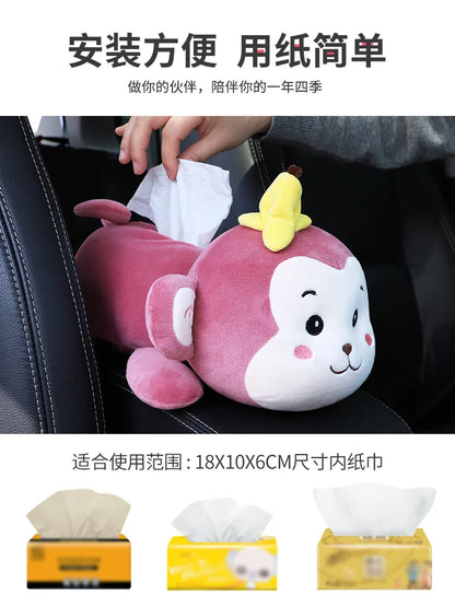 Monkey Tissue Holder for Car Plush Cute Car Tissue Holder High Quality Cartoon Dog Car Tissue Box Armrest Box