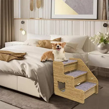 3-Tier Wooden Pet Steps with Non-Slip Surface, Perfect for Small Dogs & Cats to Access Couches and Beds Safely