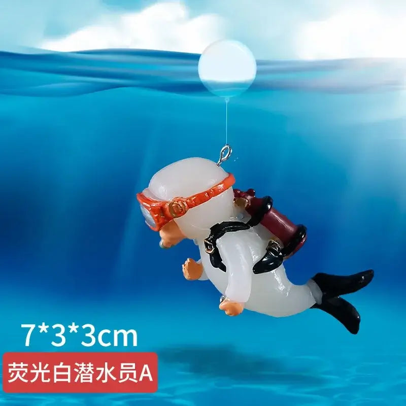 Cute Luminous Green Mini Diver Simulated Floating Frogman Kawaii Miniature Figures Fish Tank Aquarium Decoration Ornaments