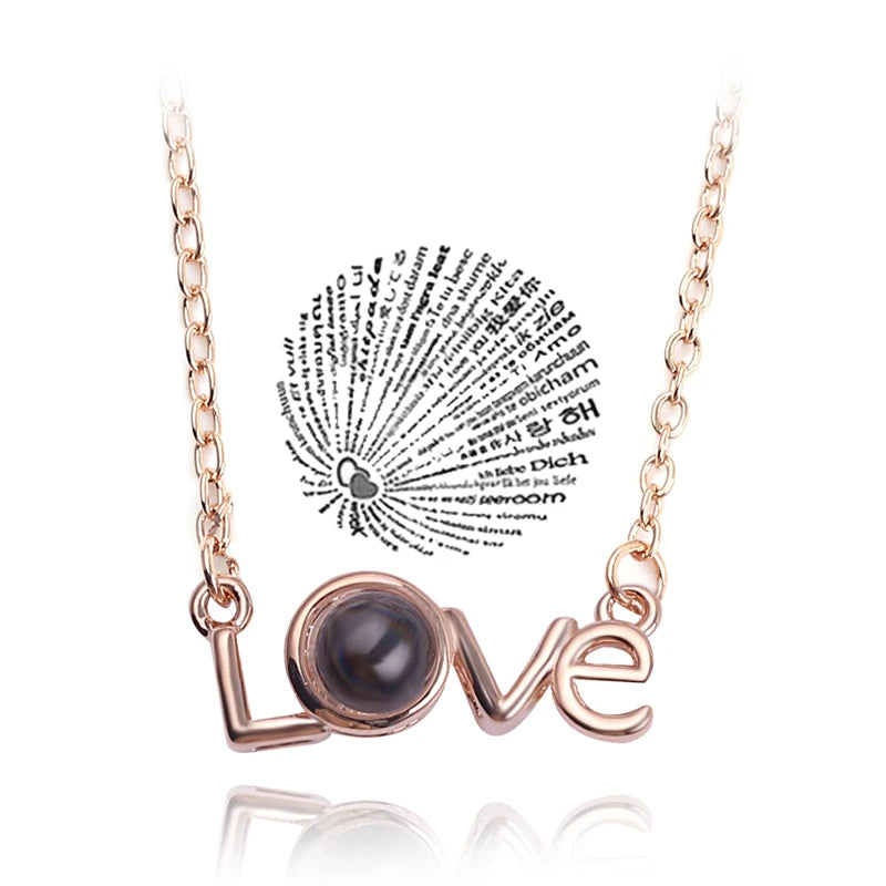 I Love You Necklace With Rose Gifts Box 100 Languages Projection Pendant Jewelry For Girlfriend 2023 New In Romantic Accessories