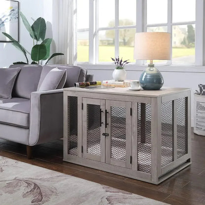 Sturdy Wood Dog Crate Furniture With 2 Drawers & Storage
