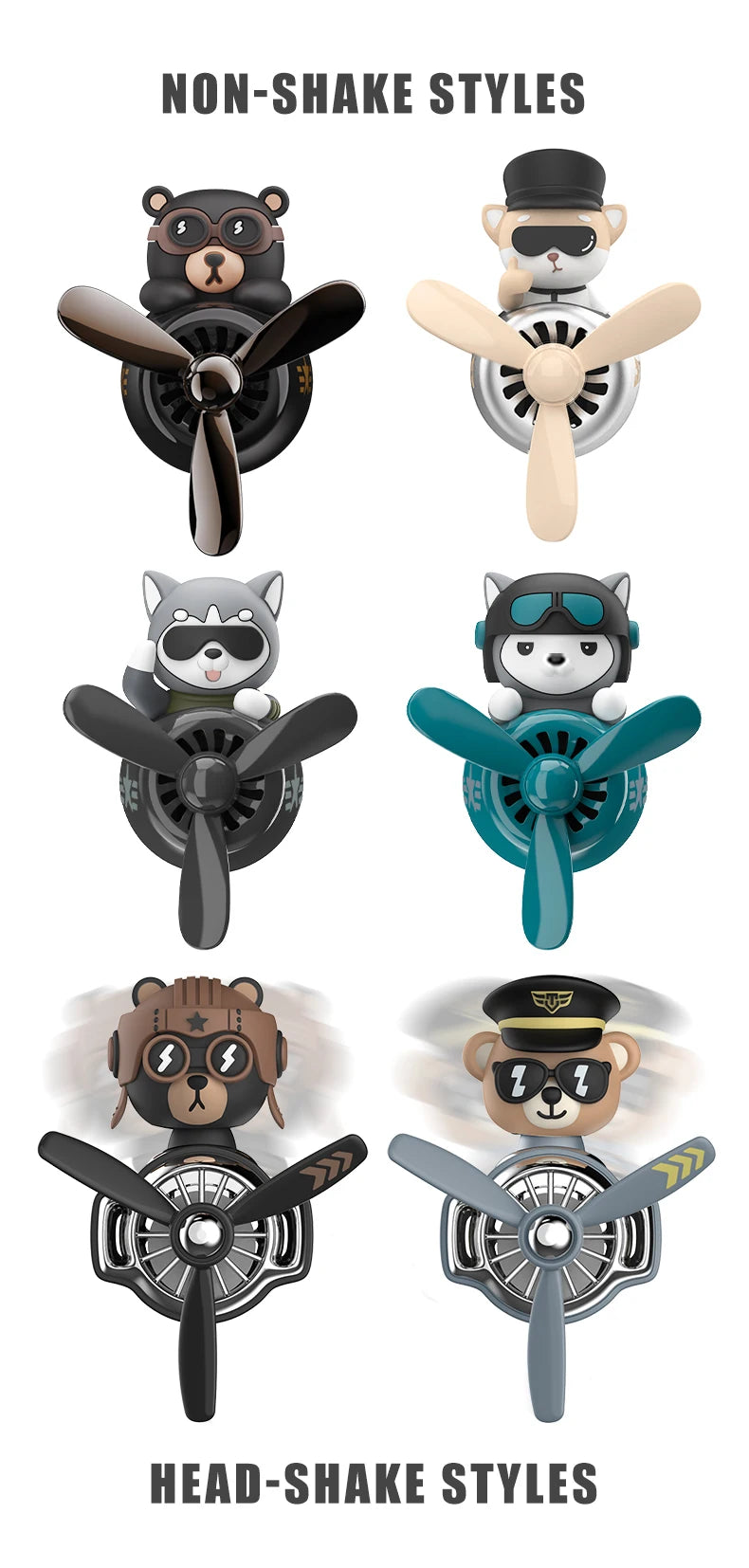 Pilot husky dog car air fresheners propeller plane vent clip perfume diffuser aroma fun cartoon decoration accessories fragrance