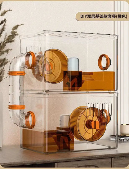 Hamster cage Luxury Grand Villa Transparent acrylic Gold silk Bear Dutch Pig two layer multi-layer combination hamster supplies