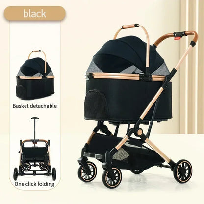 4 in 1 Pet Stroller, Folding Light weight Cat &Dog Stroller with Detachable Carrier, 180° Reversible Canopy, All Terrain 4-Wheel