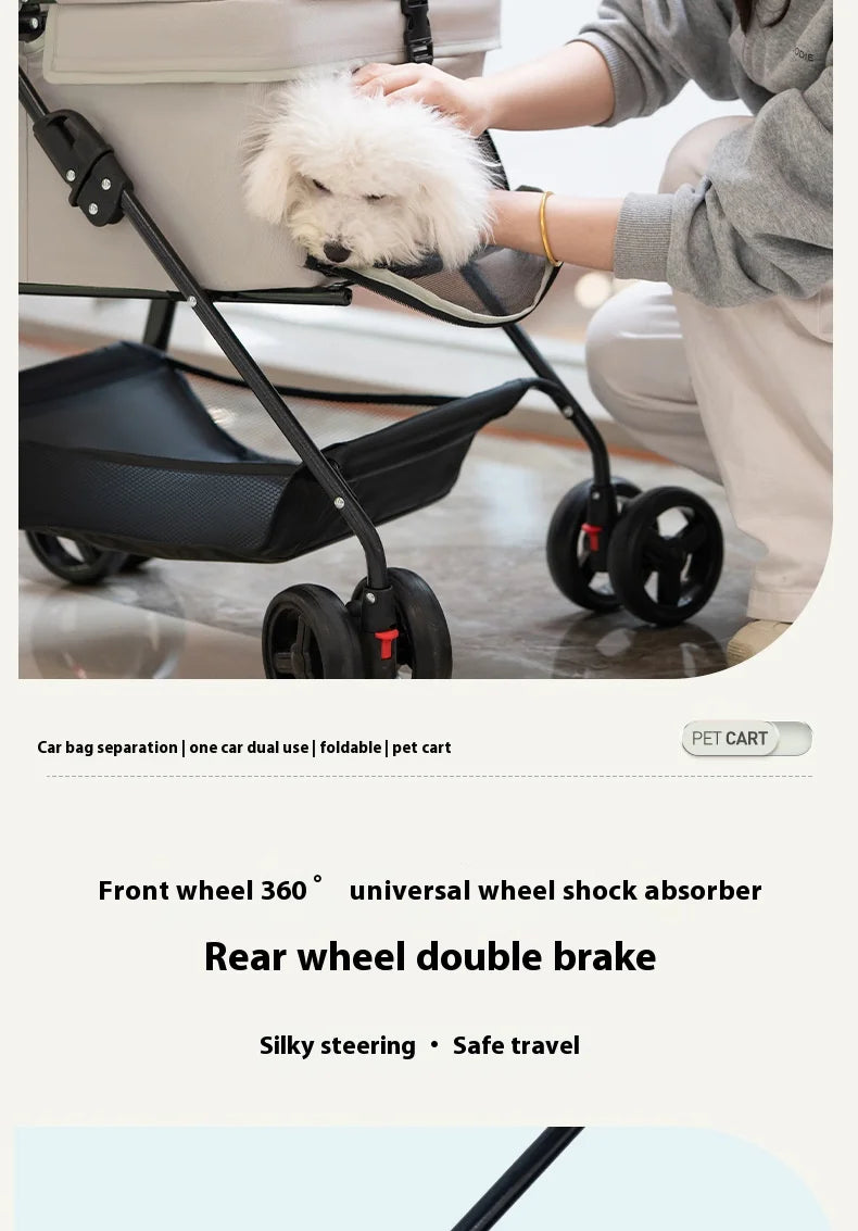 Detachable Pet Stroller Frame Basket With Feeding Tray One Click Fold System Lightweight Portable For Cats Dogs Pet Carrier