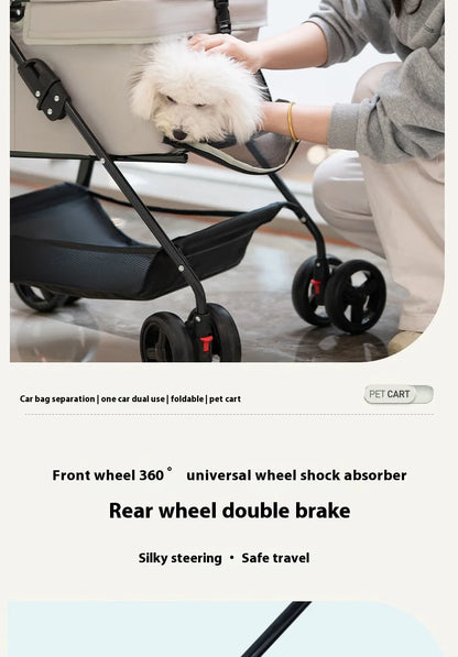 Detachable Pet Stroller Frame Basket With Feeding Tray One Click Fold System Lightweight Portable For Cats Dogs Pet Carrier