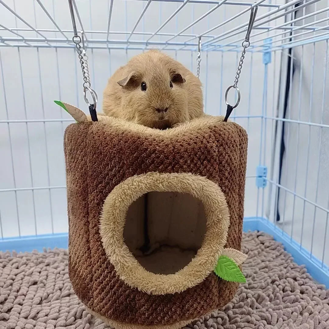 Small Animals Pet House Hamster Nest Stump Shaped Round Hang Hammock Guinea Pig Ferret Squirrel Rabbit Winter Warm Cotton Beds