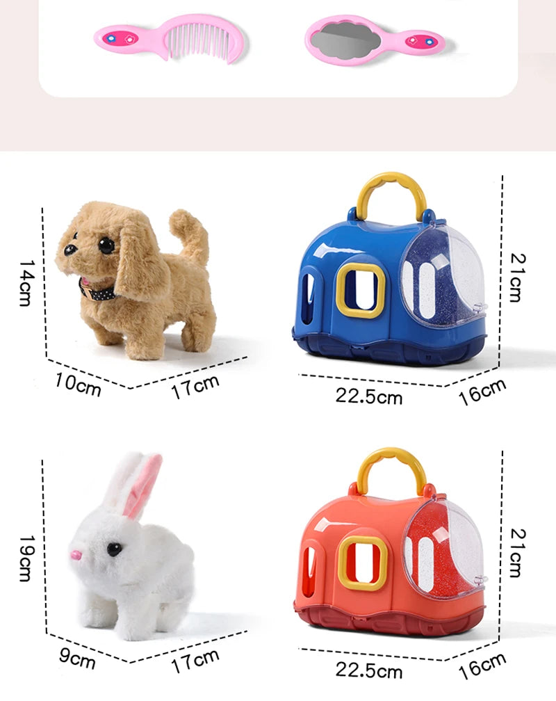 Children Pretend Play Pet Care Set Simulation Electric Plush Stuffed Dog Cat Rabbit Toy Walking Barking Education Toys for Girls