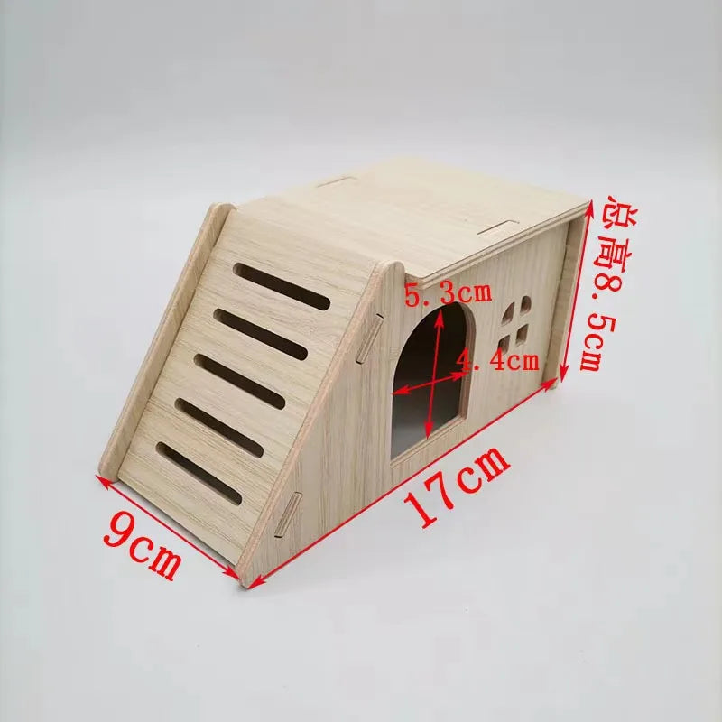 Pet Hamsters House DIY Wooden Gerbil Hideout Bridge Swing and Chinchilla Seesaw Pet Sport Exercise Toys Set  Cage Accessories