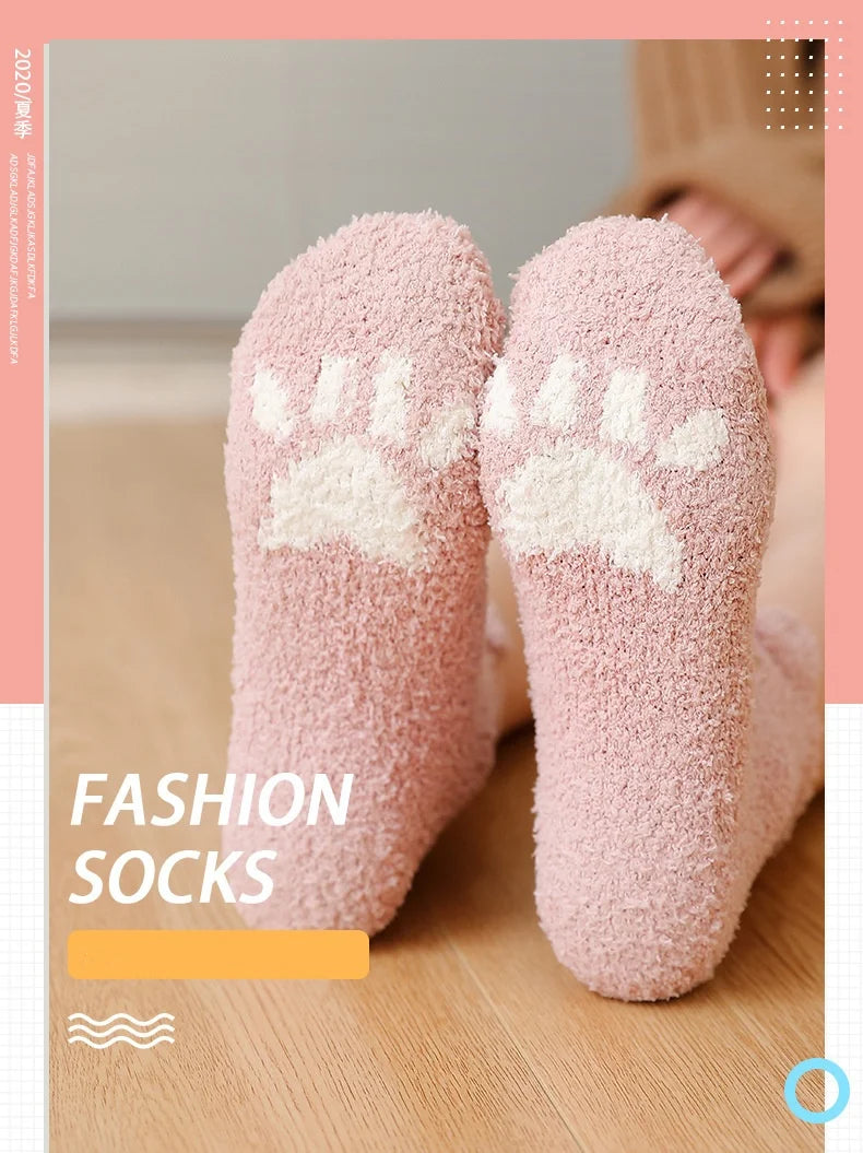 5 Pairs Warm & Fuzzy Cartoon Animal Socks, Crew Length Warm Coral Fleece Socks For Winter, Women's Stocking & Hosiery