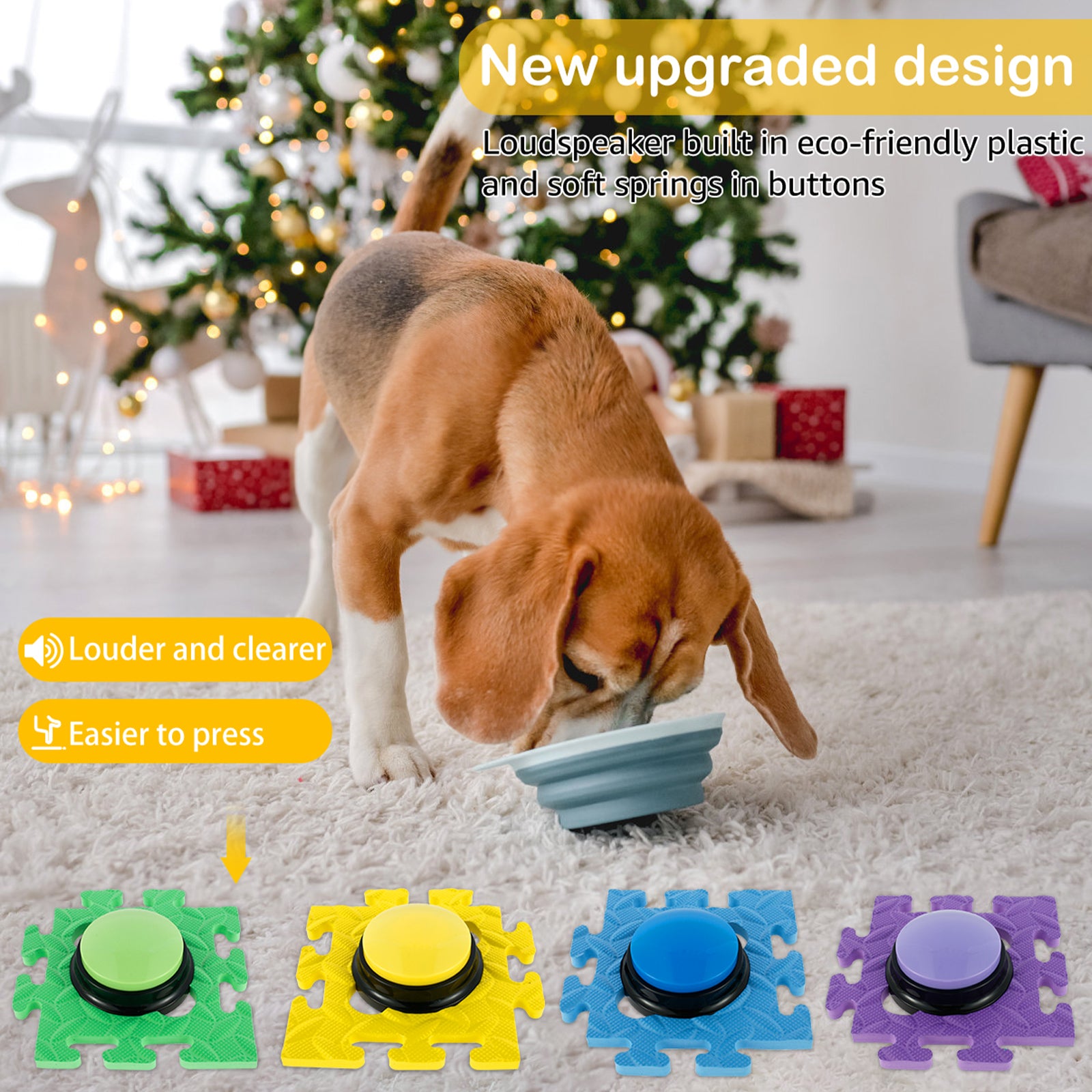 4Pcs Dog Talking Button Recordable Training Buttons for Dogs Talking Dog Buzzer with Anti-Slip Pad 30 Seconds Voice Recording