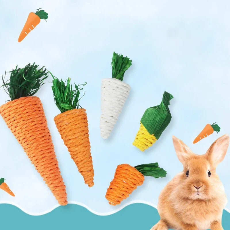 Hamster Rabbit Chew Toy Bite Grind Teeth Toys Corn Carrot Woven Balls for Tooth Cleaning Radish Molar Toys Pet Supplies 1pc