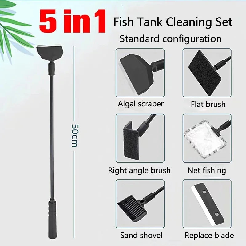 Aquarium Algae Tank Cleaner Set Fish Tanks Cleaning Tools Kit Aquarium Cleaner Fish Tank Net Scraper Sponge Accessories