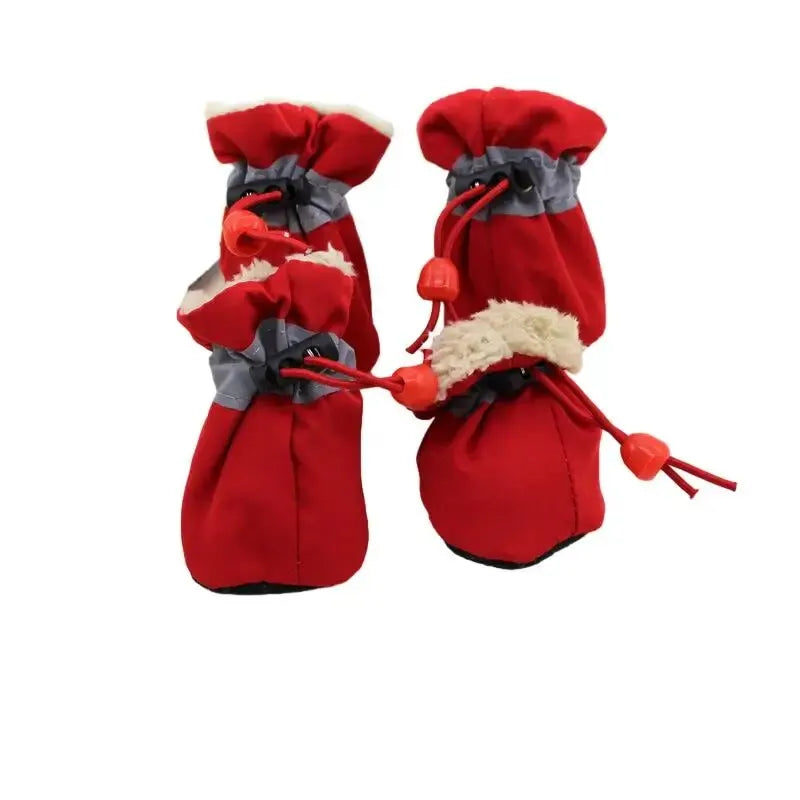 4pcs/set Waterproof Antiskid Puppy Shoes Winter Warm Plus Velvet Anti-slip Rain Snow Boots For Small Dog Cats Snow Socks