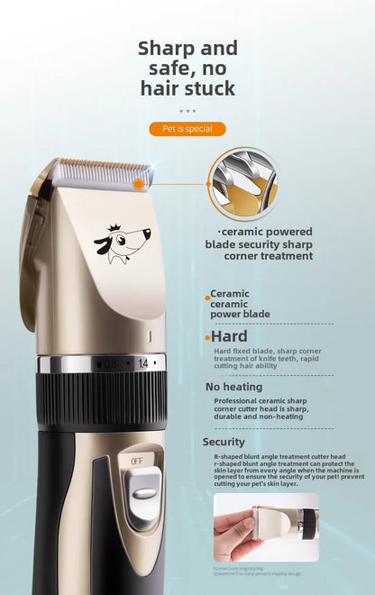 Rechargeable low-noise pet grooming clipper for dogs & cats