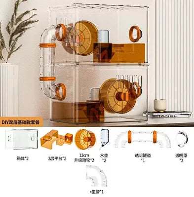 Hamster cage Luxury Grand Villa Transparent acrylic Gold silk Bear Dutch Pig two layer multi-layer combination hamster supplies