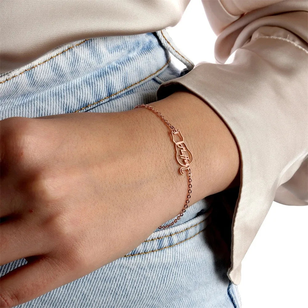 Personalized Name Bracelets Cat Name Bracelet  Memorials Gift for Cat Owner Stainless Steel Chain Jewelry Mother's Day gift