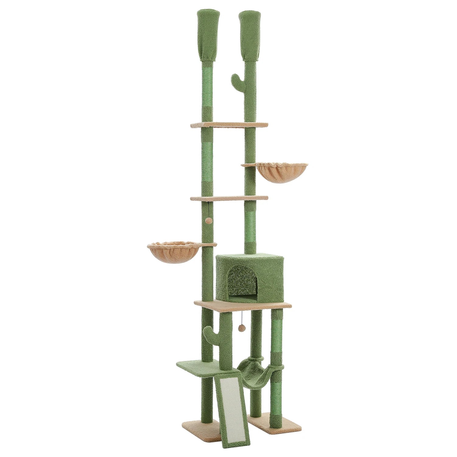 Cactus Cat Tree Floor to Ceiling Cat Tower 7 Tiers Cat Climbing Tree with Cozy Hammocks and Condos 5 Platforms Scratching Posts