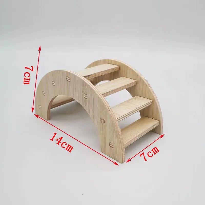 Pet Hamsters House DIY Wooden Gerbil Hideout Bridge Swing and Chinchilla Seesaw Pet Sport Exercise Toys Set  Cage Accessories