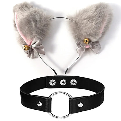 Cat Ear Bow Headband Necklace Cat Claw Gloves Cosplay Plush Bell Hairband Women Girl Masquerade Party Headwear Hair Accessories